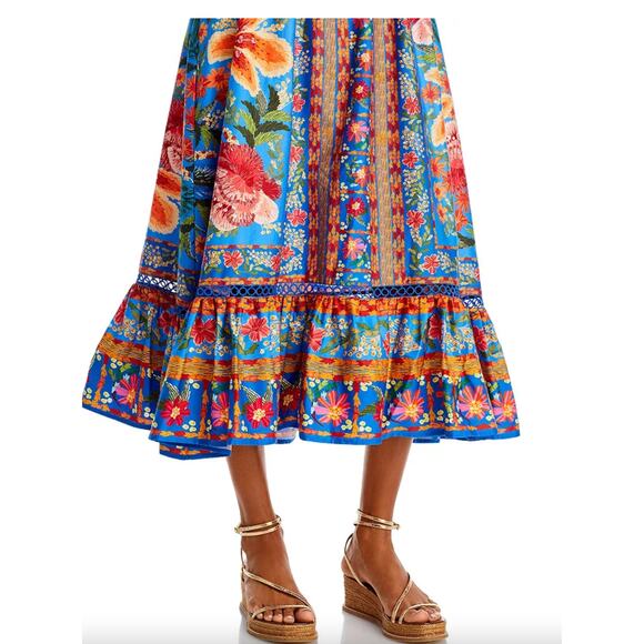 Farm Rio Stitched Garden Cotton Midi Dress Floral Cottagecore Boho Size XL - Picture 15 of 15